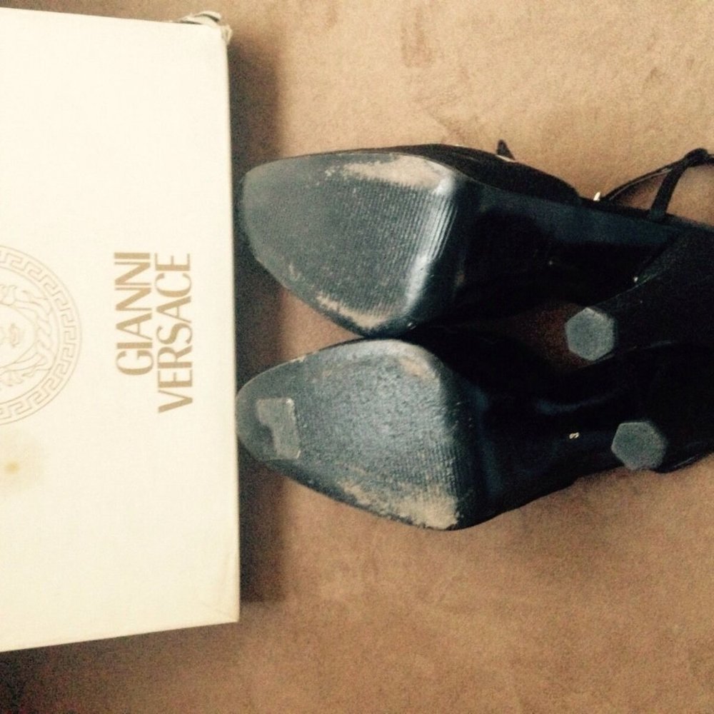 Authentic Versace Black Satin Platform Sandals 38 - image 5